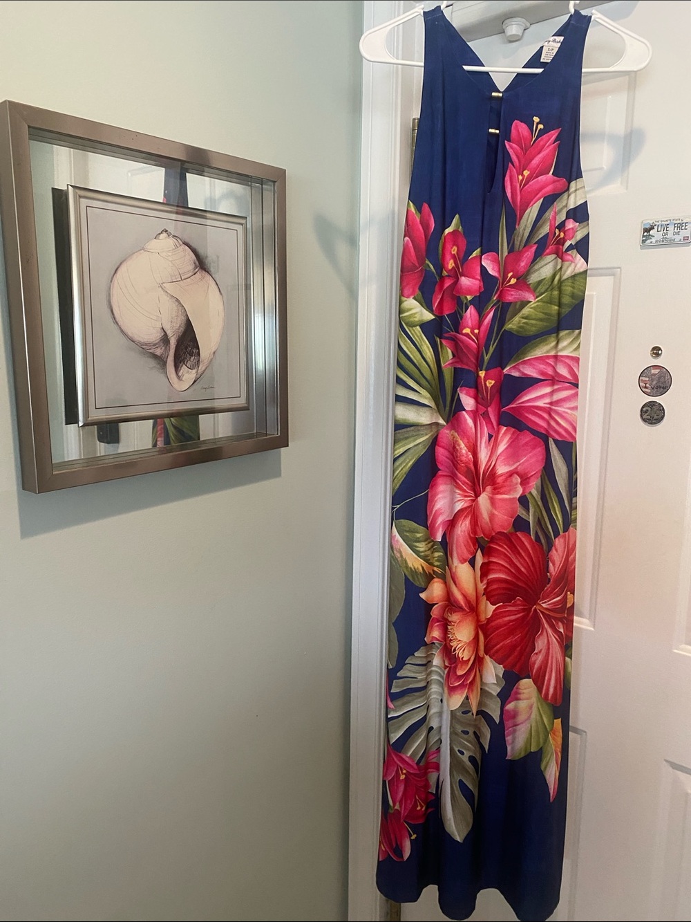 Tommy Bahama Navy Maxi Dress with Pink and Green Tropical Blooms